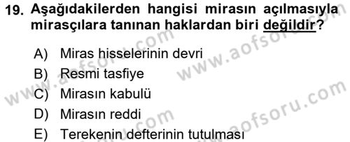 Medeni Hukuk 1 Dersi 2015 - 2016 Yılı Tek Ders Sınav Soruları 19. Soru