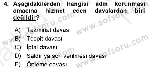 Medeni Hukuk 1 Dersi 2015 - 2016 Yılı Tek Ders Sınav Soruları 4. Soru