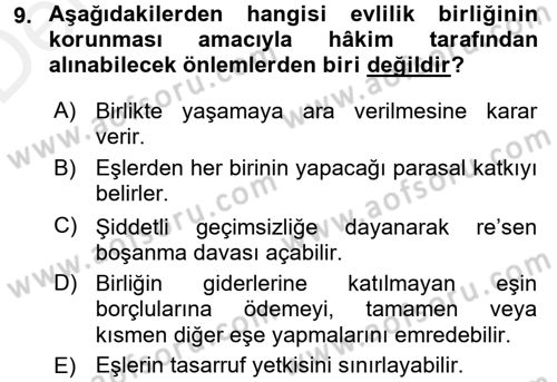 Medeni Hukuk 1 Dersi 2015 - 2016 Yılı Tek Ders Sınav Soruları 9. Soru