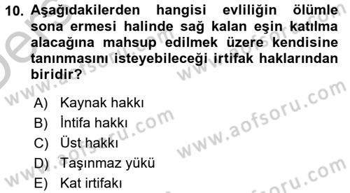 Medeni Hukuk 1 Dersi 2016 - 2017 Yılı 3 Ders Sınav Soruları 10. Soru