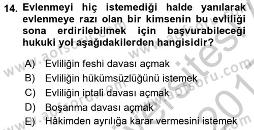 Medeni Hukuk 1 Dersi 2016 - 2017 Yılı 3 Ders Sınav Soruları 14. Soru