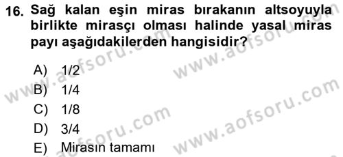 Medeni Hukuk 1 Dersi 2016 - 2017 Yılı 3 Ders Sınav Soruları 16. Soru