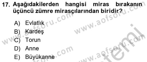 Medeni Hukuk 1 Dersi 2016 - 2017 Yılı 3 Ders Sınav Soruları 17. Soru