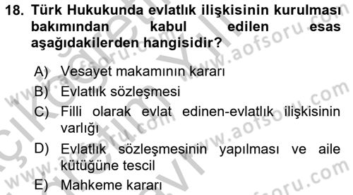 Medeni Hukuk 1 Dersi 2016 - 2017 Yılı 3 Ders Sınav Soruları 18. Soru