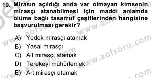 Medeni Hukuk 1 Dersi 2016 - 2017 Yılı 3 Ders Sınav Soruları 19. Soru