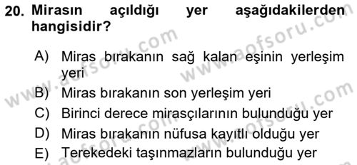 Medeni Hukuk 1 Dersi 2016 - 2017 Yılı 3 Ders Sınav Soruları 20. Soru