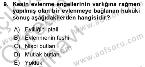 Medeni Hukuk 1 Dersi 2016 - 2017 Yılı 3 Ders Sınav Soruları 9. Soru