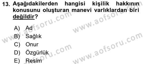 Medeni Hukuk 1 Dersi 2016 - 2017 Yılı (Vize) Ara Sınav Soruları 13. Soru