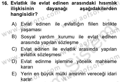 Medeni Hukuk 1 Dersi 2016 - 2017 Yılı (Vize) Ara Sınav Soruları 16. Soru