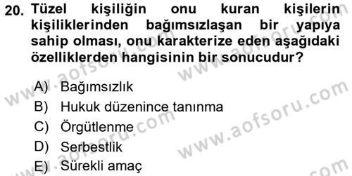 Medeni Hukuk 1 Dersi 2016 - 2017 Yılı (Vize) Ara Sınav Soruları 20. Soru