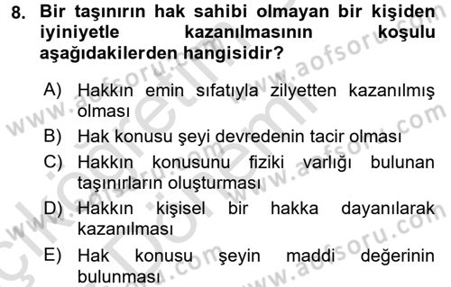 Medeni Hukuk 1 Dersi 2016 - 2017 Yılı (Vize) Ara Sınav Soruları 8. Soru