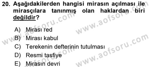 Medeni Hukuk 1 Dersi 2016 - 2017 Yılı (Final) Dönem Sonu Sınav Soruları 20. Soru