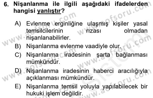 Medeni Hukuk 1 Dersi 2016 - 2017 Yılı (Final) Dönem Sonu Sınav Soruları 6. Soru