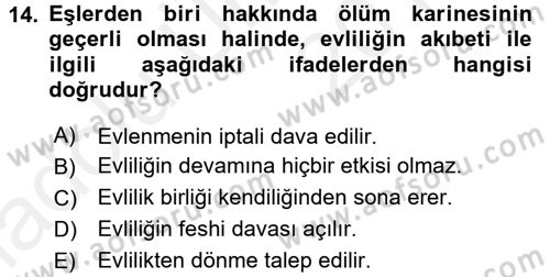 Medeni Hukuk 1 Dersi 2017 - 2018 Yılı 3 Ders Sınav Soruları 14. Soru
