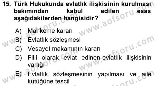 Medeni Hukuk 1 Dersi 2017 - 2018 Yılı 3 Ders Sınav Soruları 15. Soru