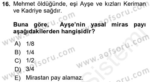 Medeni Hukuk 1 Dersi 2017 - 2018 Yılı 3 Ders Sınav Soruları 16. Soru
