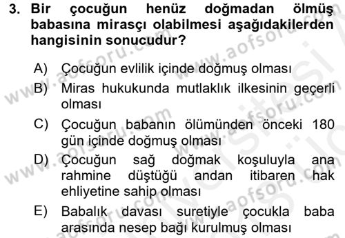 Medeni Hukuk 1 Dersi 2017 - 2018 Yılı 3 Ders Sınav Soruları 3. Soru