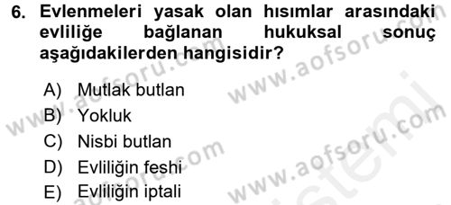 Medeni Hukuk 1 Dersi 2017 - 2018 Yılı 3 Ders Sınav Soruları 6. Soru