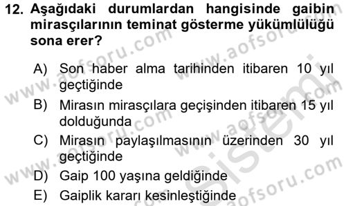 Medeni Hukuk 1 Dersi 2017 - 2018 Yılı (Vize) Ara Sınav Soruları 12. Soru