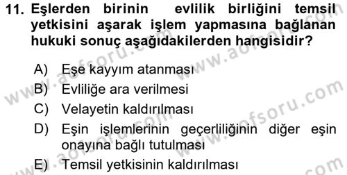 Medeni Hukuk 1 Dersi 2017 - 2018 Yılı (Final) Dönem Sonu Sınav Soruları 11. Soru