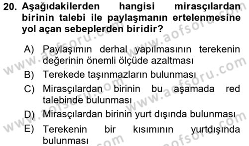 Medeni Hukuk 1 Dersi 2017 - 2018 Yılı (Final) Dönem Sonu Sınav Soruları 20. Soru