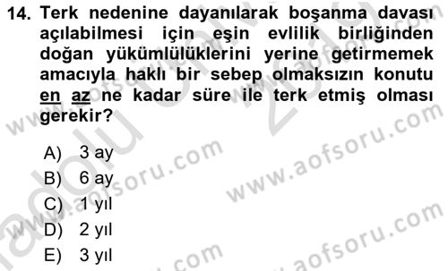 Medeni Hukuk 1 Dersi 2018 - 2019 Yılı 3 Ders Sınav Soruları 14. Soru