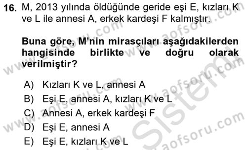Medeni Hukuk 1 Dersi 2018 - 2019 Yılı 3 Ders Sınav Soruları 16. Soru