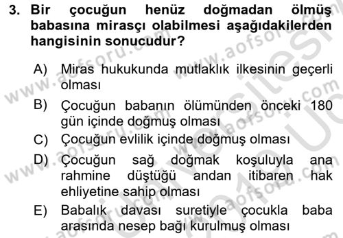 Medeni Hukuk 1 Dersi 2018 - 2019 Yılı 3 Ders Sınav Soruları 3. Soru