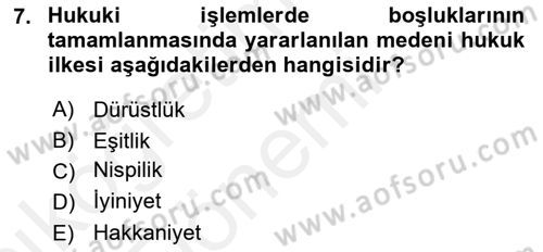 Medeni Hukuk 1 Dersi 2018 - 2019 Yılı (Vize) Ara Sınav Soruları 7. Soru