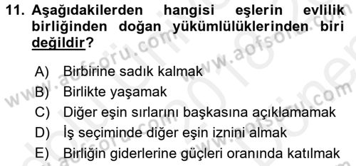 Medeni Hukuk 1 Dersi 2018 - 2019 Yılı (Final) Dönem Sonu Sınav Soruları 11. Soru