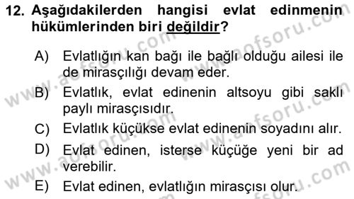 Medeni Hukuk 1 Dersi 2018 - 2019 Yılı (Final) Dönem Sonu Sınav Soruları 12. Soru