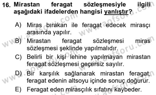 Medeni Hukuk 1 Dersi 2018 - 2019 Yılı (Final) Dönem Sonu Sınav Soruları 16. Soru