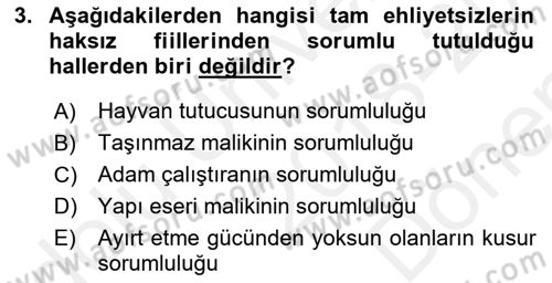 Medeni Hukuk 1 Dersi 2018 - 2019 Yılı (Final) Dönem Sonu Sınav Soruları 3. Soru