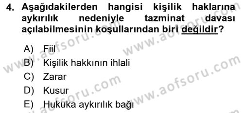 Medeni Hukuk 1 Dersi 2018 - 2019 Yılı (Final) Dönem Sonu Sınav Soruları 4. Soru