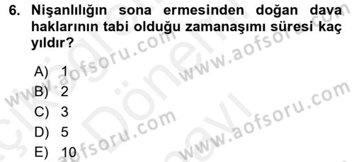 Medeni Hukuk 1 Dersi 2018 - 2019 Yılı (Final) Dönem Sonu Sınav Soruları 6. Soru