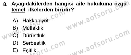 Medeni Hukuk 1 Dersi 2018 - 2019 Yılı (Final) Dönem Sonu Sınav Soruları 8. Soru