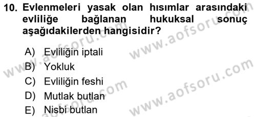 Medeni Hukuk 1 Dersi 2018 - 2019 Yılı Yaz Okulu Sınav Soruları 10. Soru