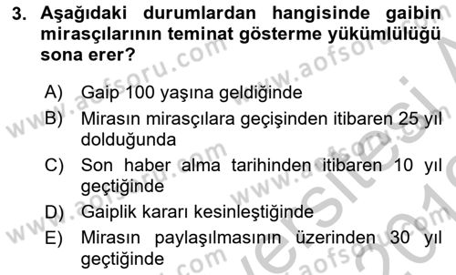 Medeni Hukuk 1 Dersi 2018 - 2019 Yılı Yaz Okulu Sınav Soruları 3. Soru