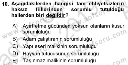 Medeni Hukuk 1 Dersi 2019 - 2020 Yılı (Vize) Ara Sınav Soruları 10. Soru