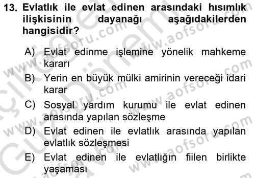 Medeni Hukuk 1 Dersi 2019 - 2020 Yılı (Vize) Ara Sınav Soruları 13. Soru