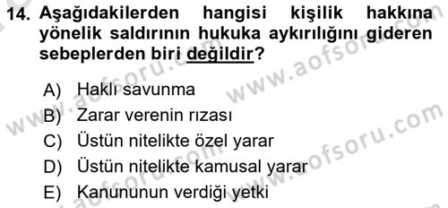 Medeni Hukuk 1 Dersi 2019 - 2020 Yılı (Vize) Ara Sınav Soruları 14. Soru