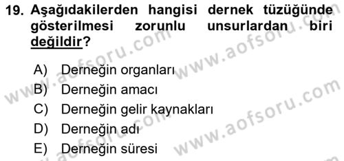 Medeni Hukuk 1 Dersi 2019 - 2020 Yılı (Vize) Ara Sınav Soruları 19. Soru