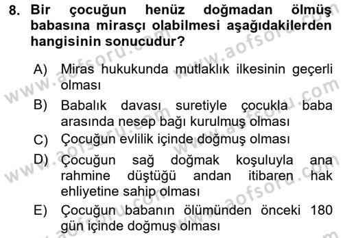 Medeni Hukuk 1 Dersi 2019 - 2020 Yılı (Vize) Ara Sınav Soruları 8. Soru