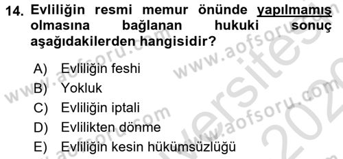 Medeni Hukuk 1 Dersi 2019 - 2020 Yılı (Final) Dönem Sonu Sınav Soruları 14. Soru