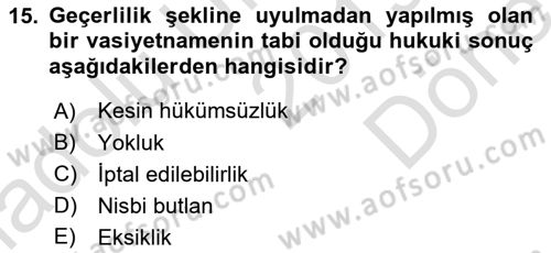Medeni Hukuk 1 Dersi 2019 - 2020 Yılı (Final) Dönem Sonu Sınav Soruları 15. Soru