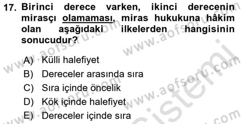 Medeni Hukuk 1 Dersi 2019 - 2020 Yılı (Final) Dönem Sonu Sınav Soruları 17. Soru