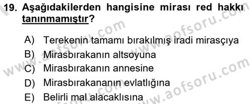 Medeni Hukuk 1 Dersi 2019 - 2020 Yılı (Final) Dönem Sonu Sınav Soruları 19. Soru