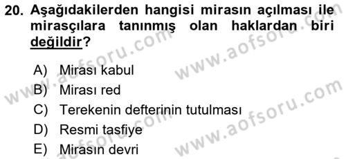 Medeni Hukuk 1 Dersi 2019 - 2020 Yılı (Final) Dönem Sonu Sınav Soruları 20. Soru