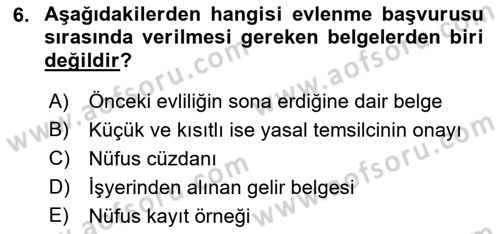 Medeni Hukuk 1 Dersi 2019 - 2020 Yılı (Final) Dönem Sonu Sınav Soruları 6. Soru