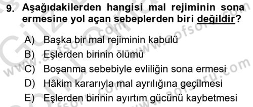 Medeni Hukuk 1 Dersi 2019 - 2020 Yılı (Final) Dönem Sonu Sınav Soruları 9. Soru